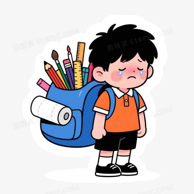 哭泣男孩卡通手绘元素