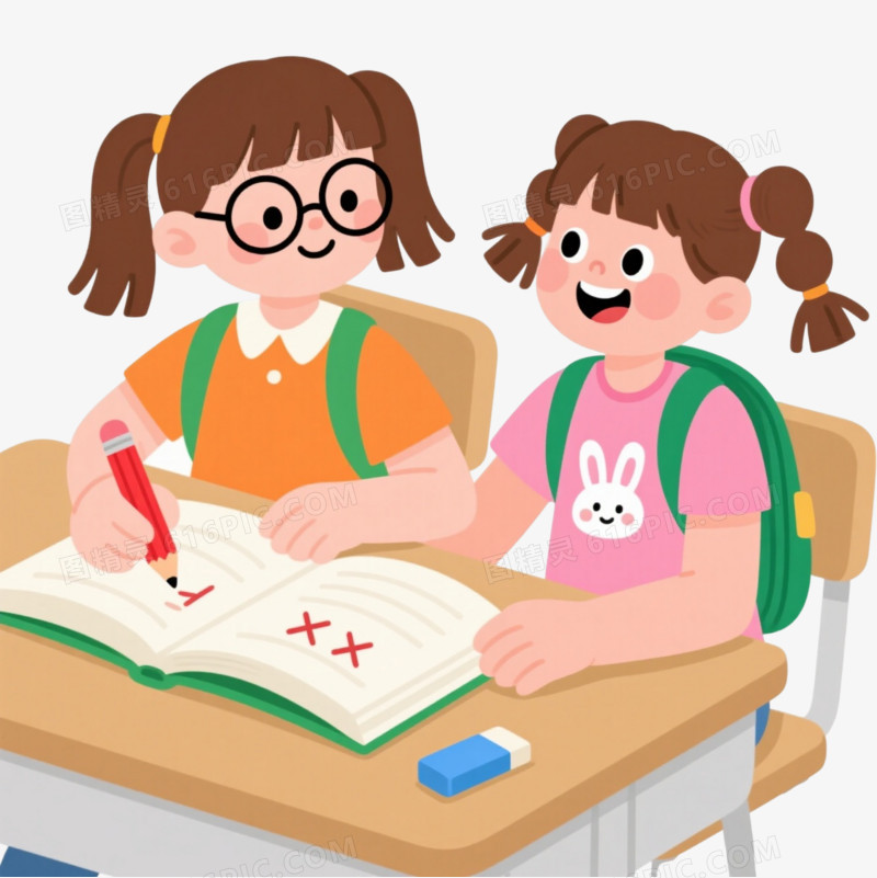 双马尾女孩学习卡通手绘元素