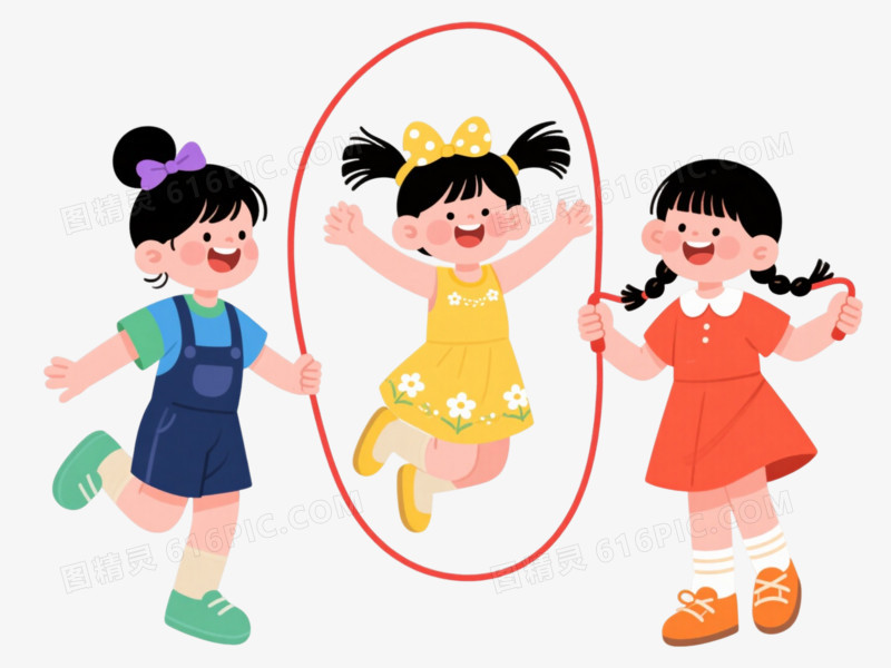 快乐跳绳小女孩卡通手绘元素