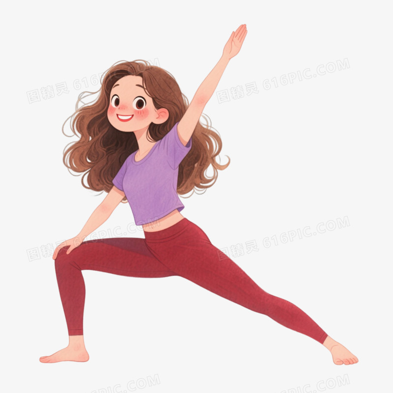 水彩风瑜伽女性卡通手绘元素