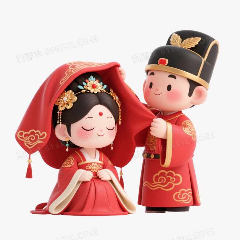 古风婚礼新人卡通手绘元素