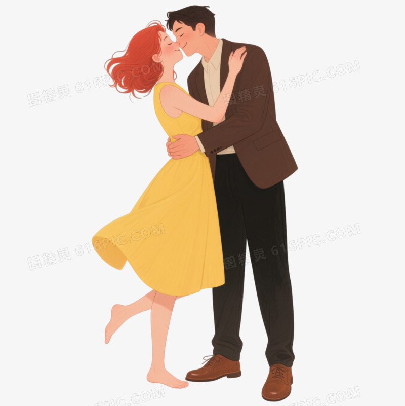 红发情侣拥吻柔光插画元素图片免费下载_PNG素材_编号14nij6nl7_图精灵