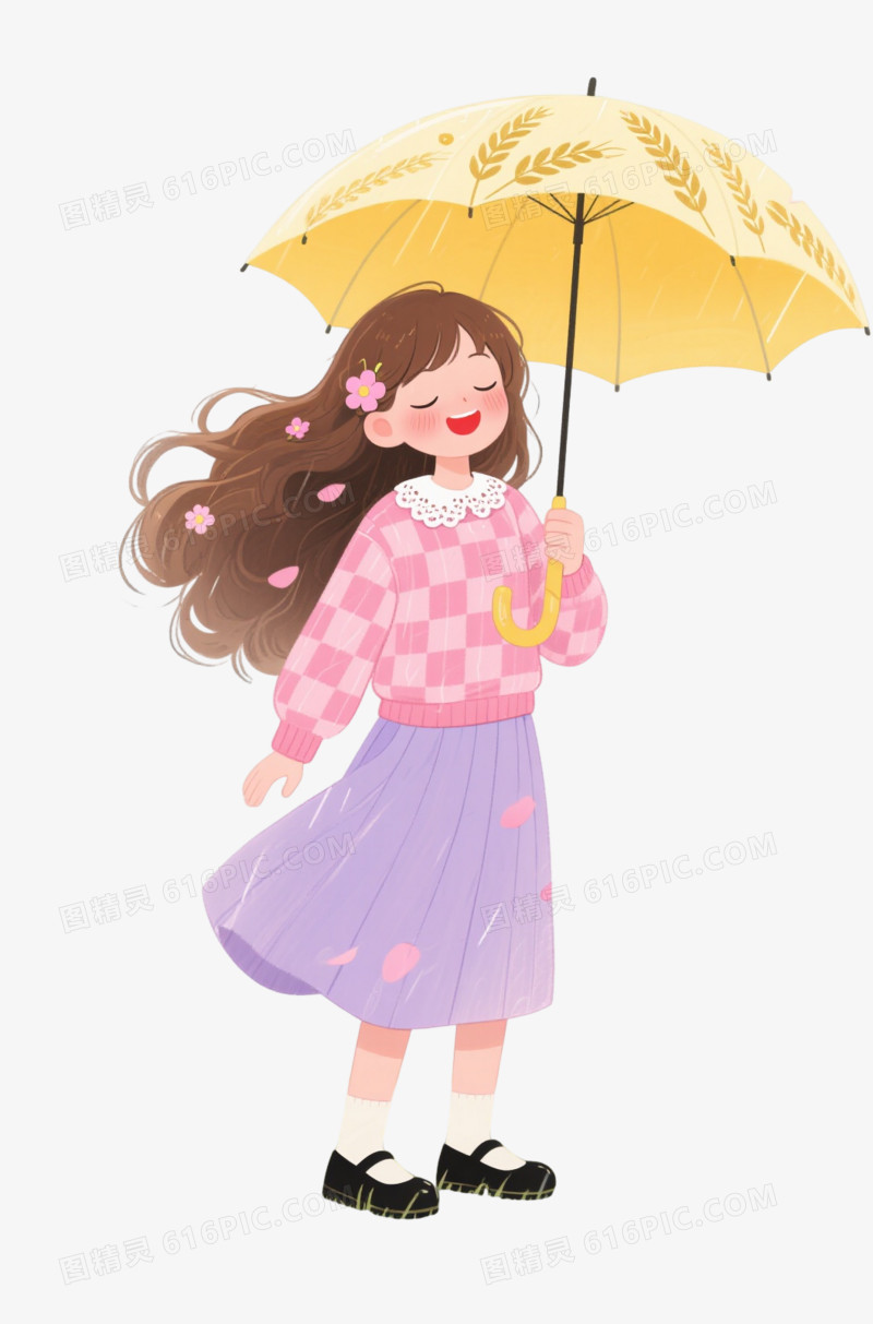 粉色少女插画风格卡通手绘元素