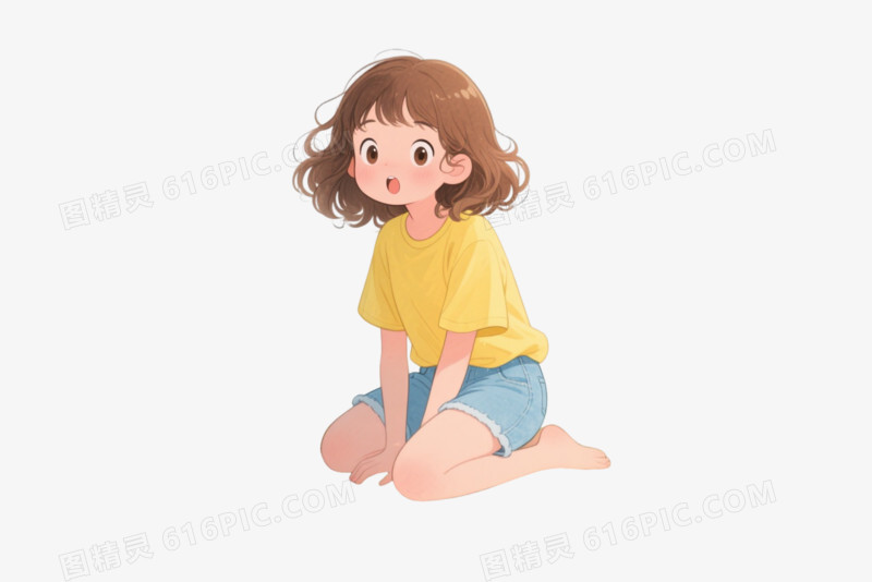 水彩女孩荷叶卡通手绘元素