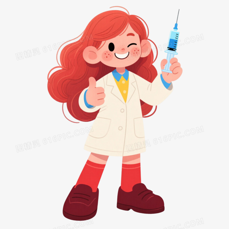 红发女孩插画风格卡通手绘元素