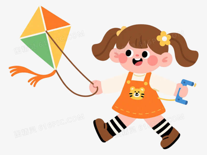橙黄绿风筝小女孩卡通手绘元素图片免费下载_PNG素材_编号z7ri36o75_图精灵