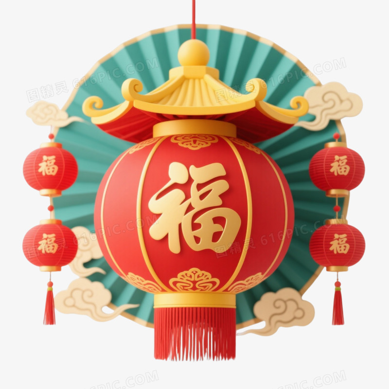 红金福字灯笼节日元素