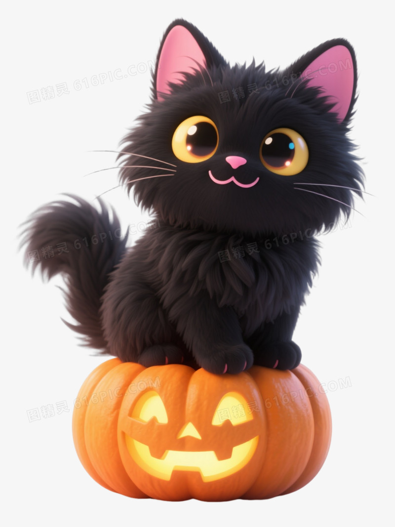 可爱黑猫坐南瓜灯节日元素