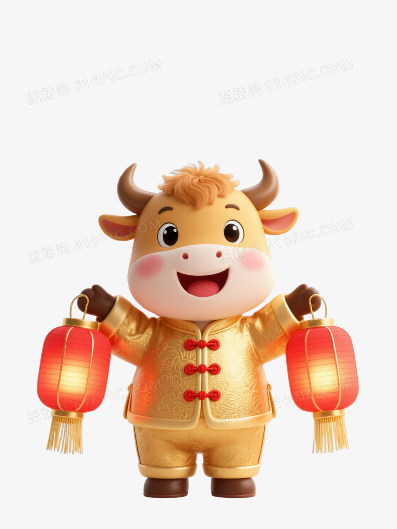 金色卡通牛中国风喜庆插画元素