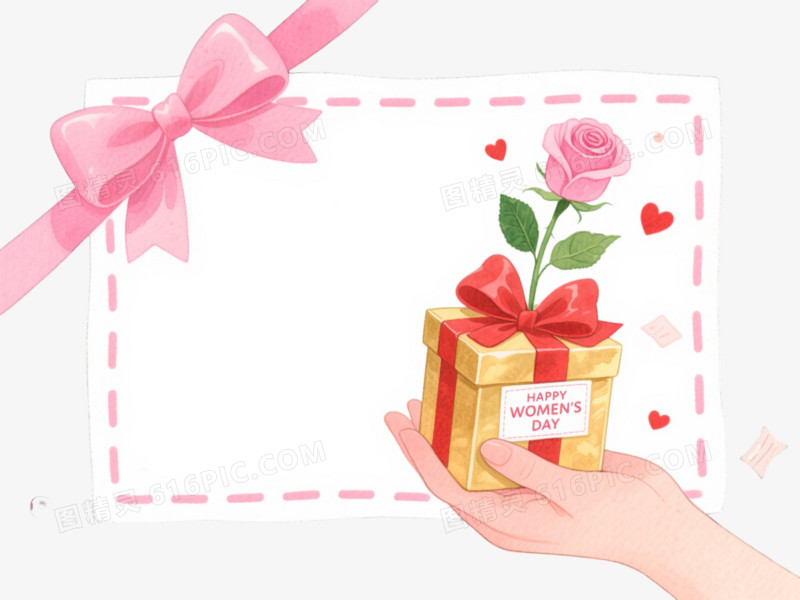 粉红手绘妇女节礼盒节日元素