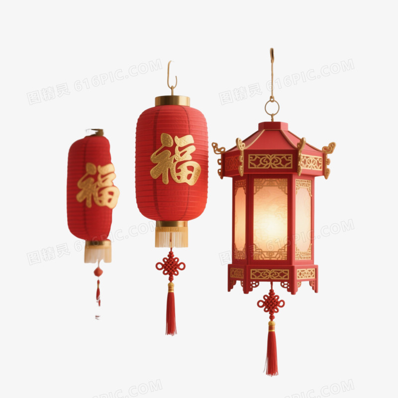 红金福字灯笼节日元素