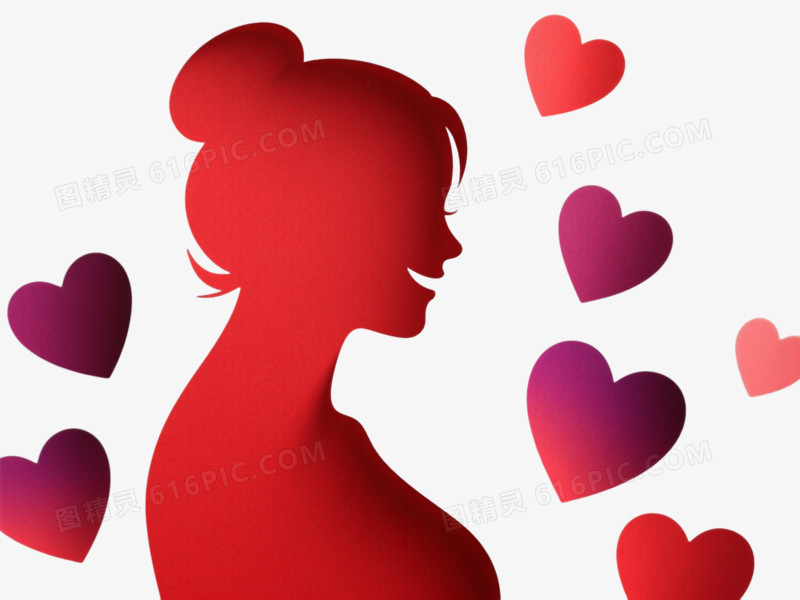红剪纸孕妇侧脸漂浮元素
