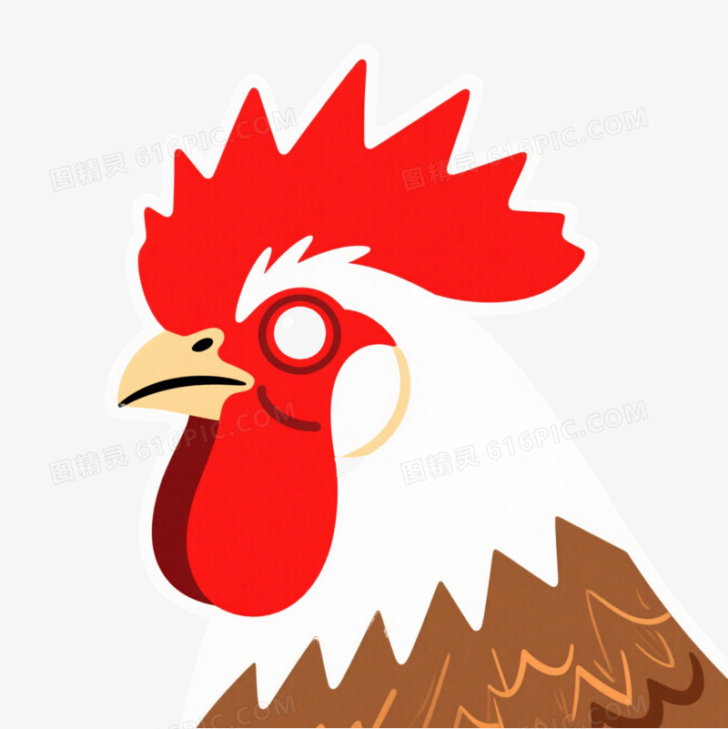 鲜红鸡冠公鸡头部卡通手绘元素