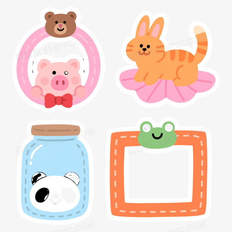 六款可爱动物边框贴纸元素