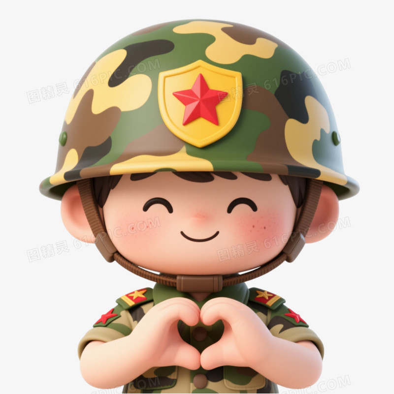 迷彩小士兵卡通手绘元素