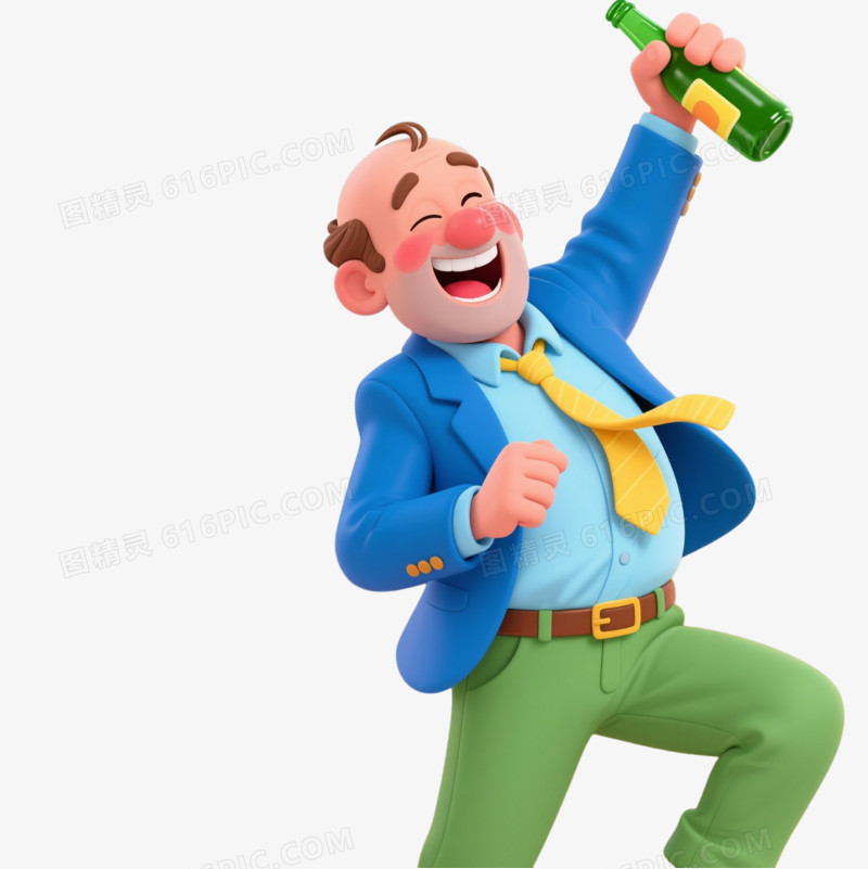 醉酒男子卡通手绘元素
