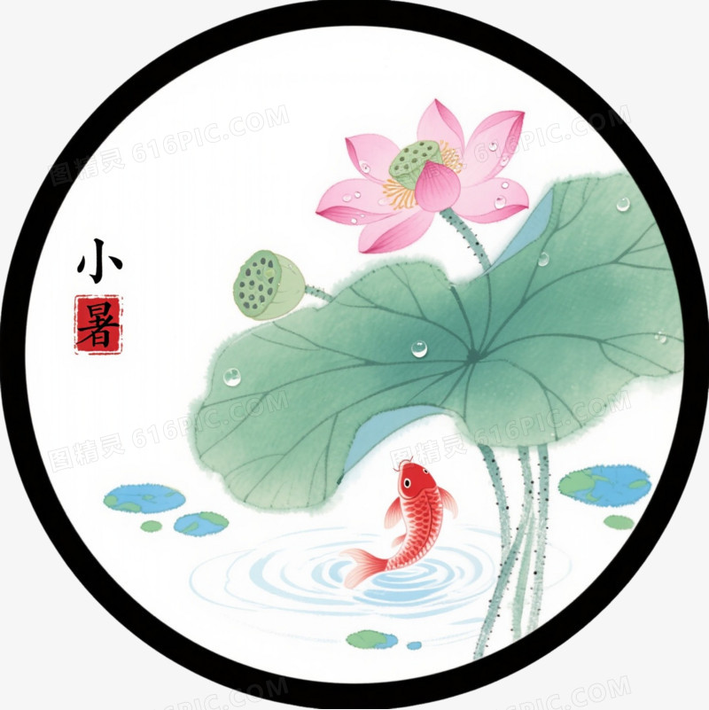 水墨荷花锦鲤边框纹理