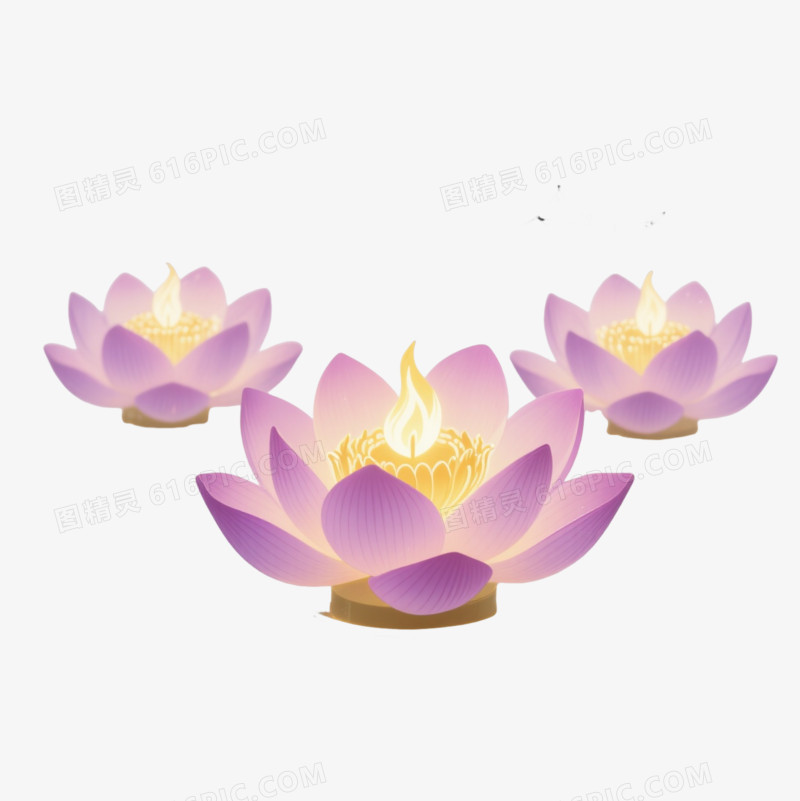 粉紫发光莲花灯漂浮元素