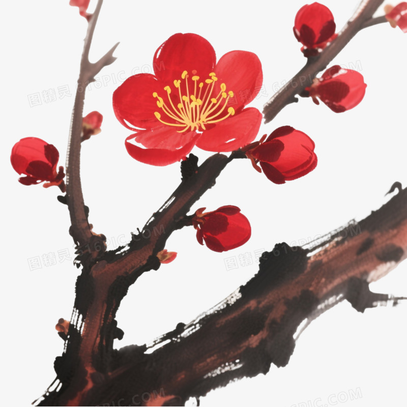 红梅枝条水墨写意元素图片免费下载_PNG素材_编号13gi4eenj_图精灵