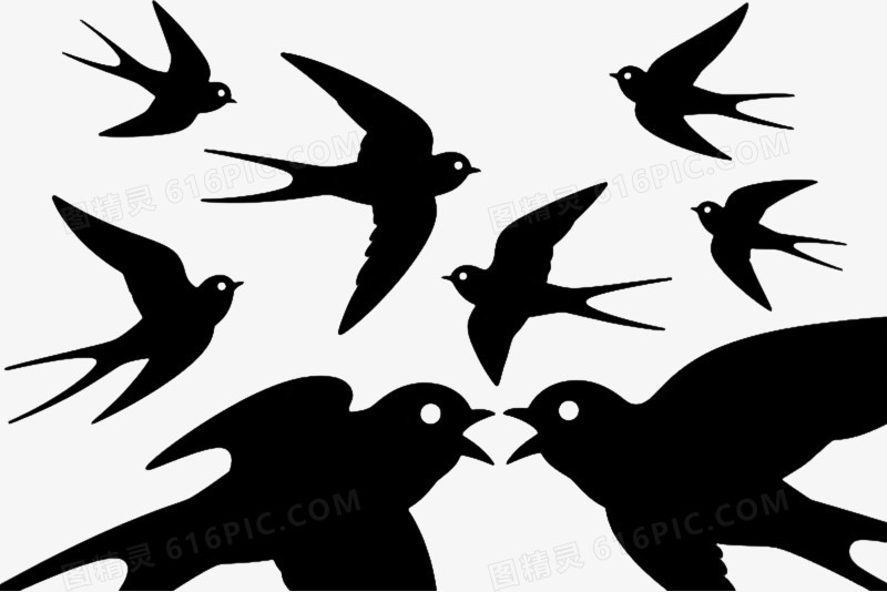 黑色燕子剪影极简矢量漂浮元素