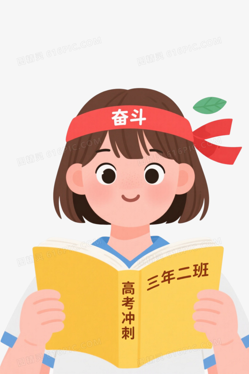 奋斗少女学习元素扁平插画