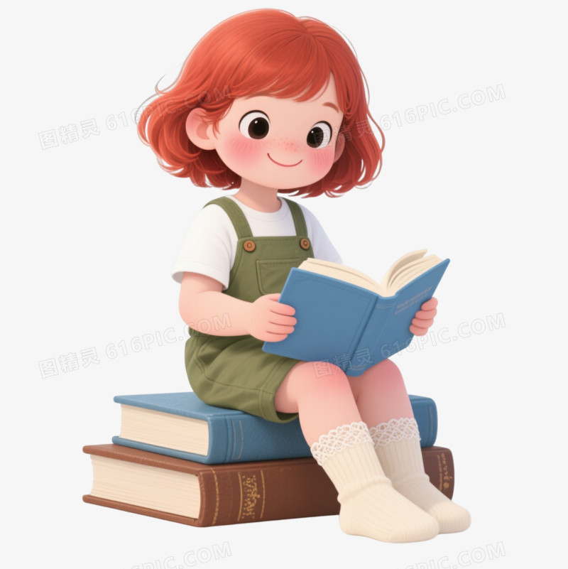 红发女孩插画风格卡通手绘元素