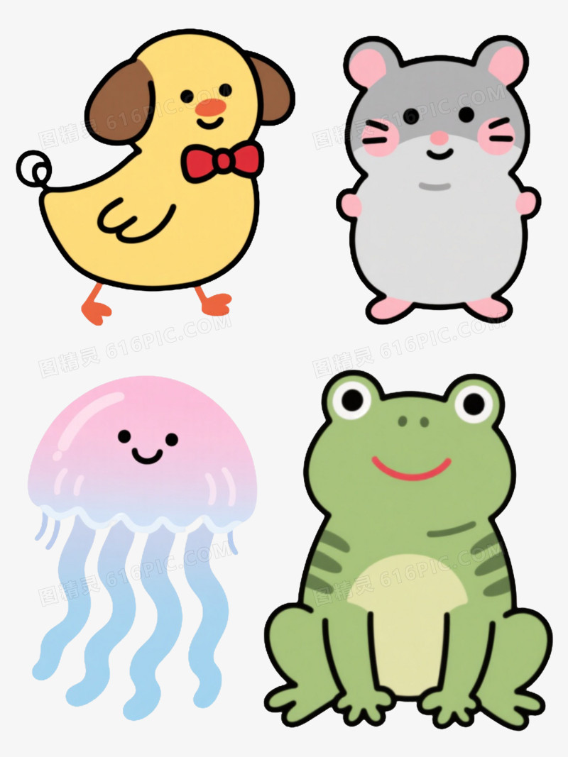 六只极简风动物卡通手绘元素