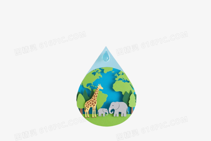 绿色水龙头纸艺剪影漂浮元素