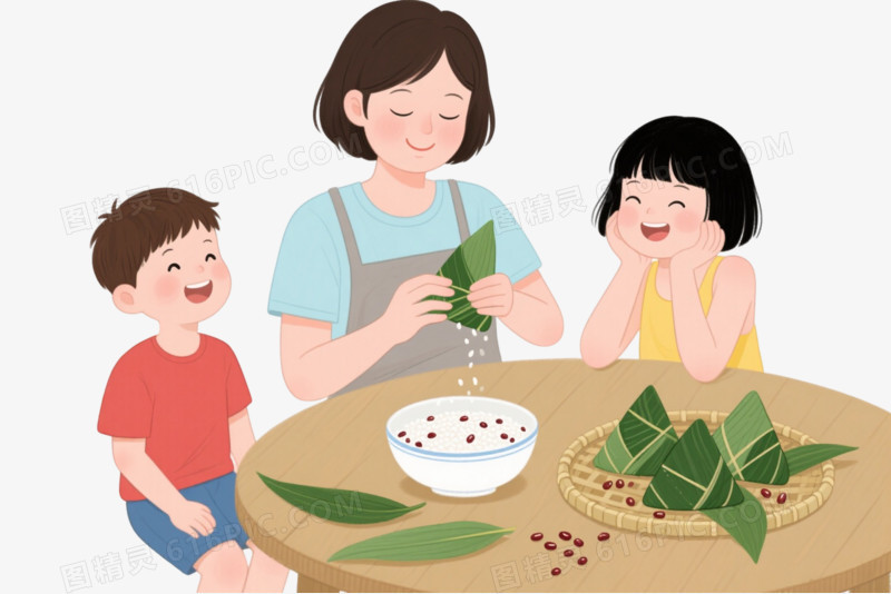 温馨包粽子手绘插画元素