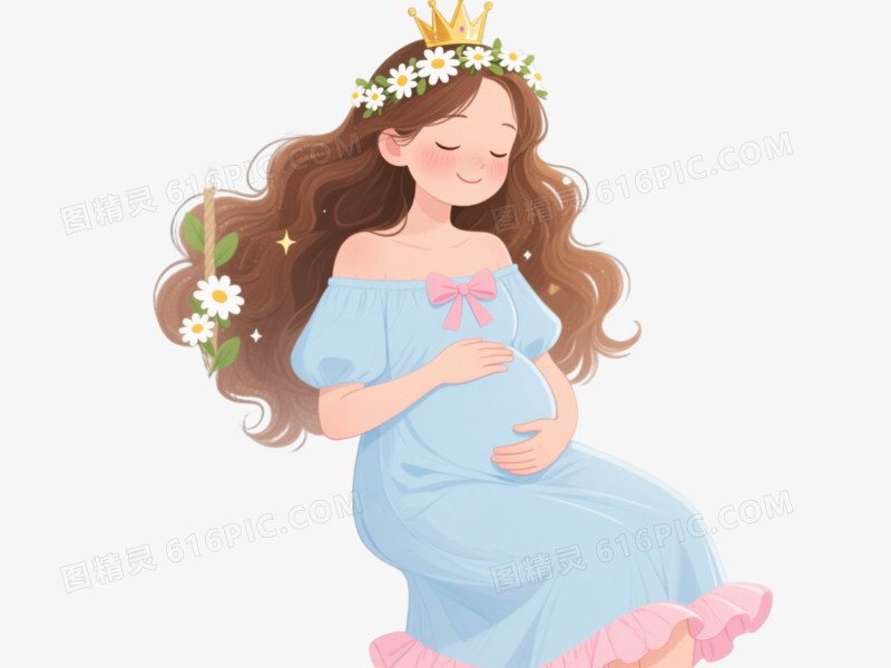 梦幻孕少女插画漂浮元素