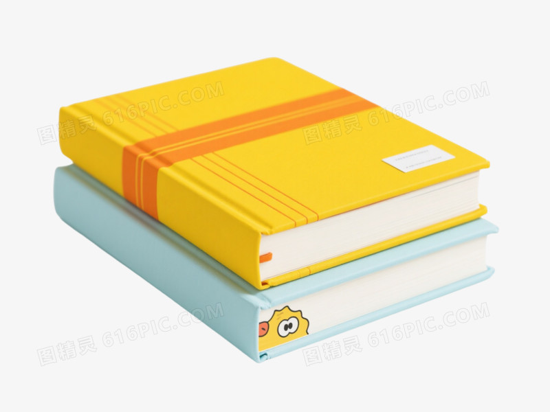 黄蓝叠放书卡通手绘元素