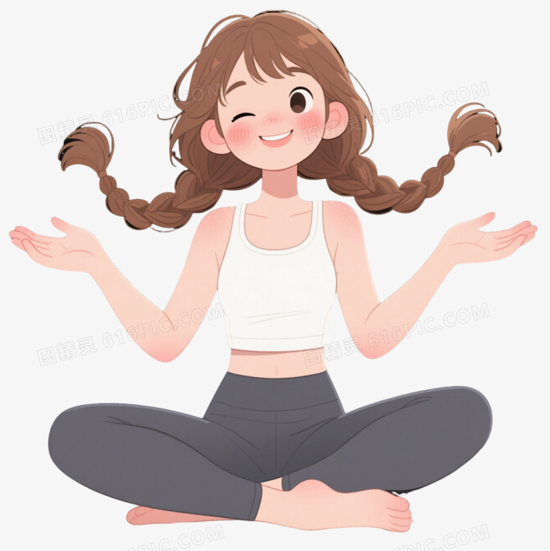 棕发女孩插画风格卡通手绘元素