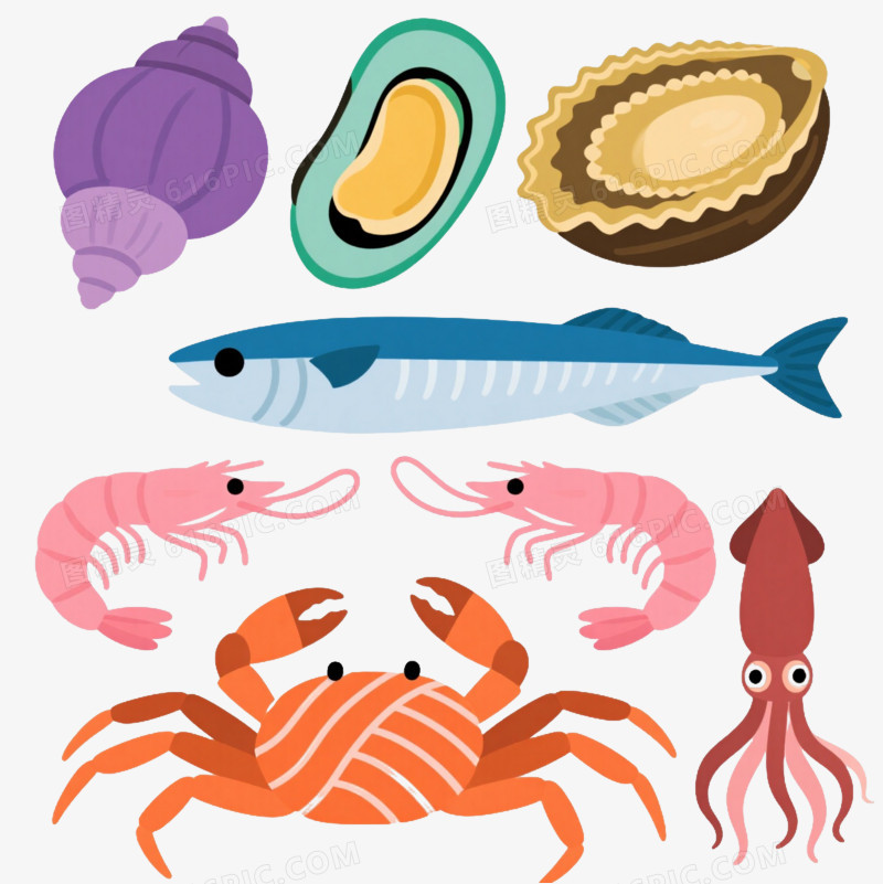 海鲜插画扁平风格元素