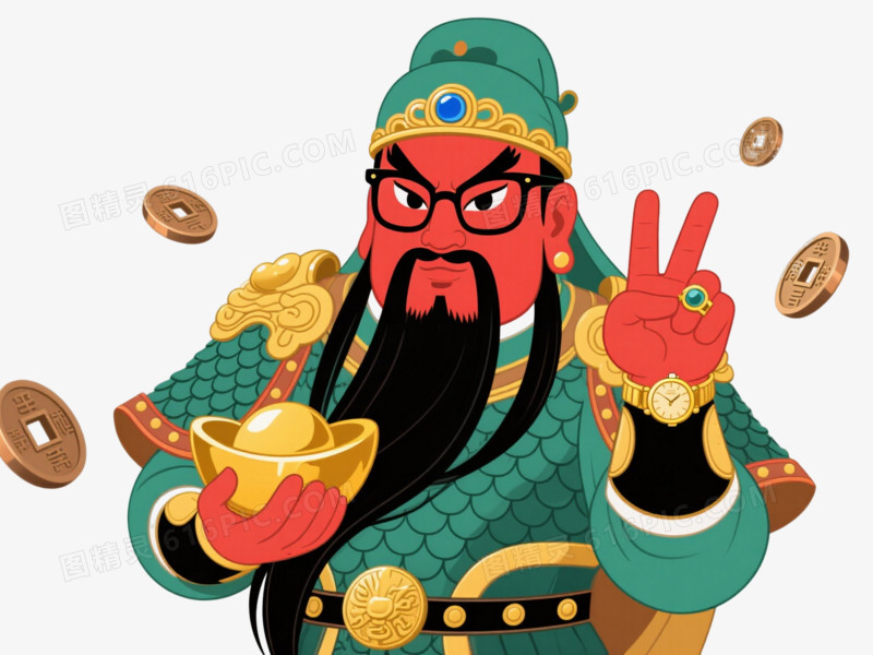 国潮关公插画漂浮元素图片免费下载_PNG素材_编号vgpi9nd3m_图精灵