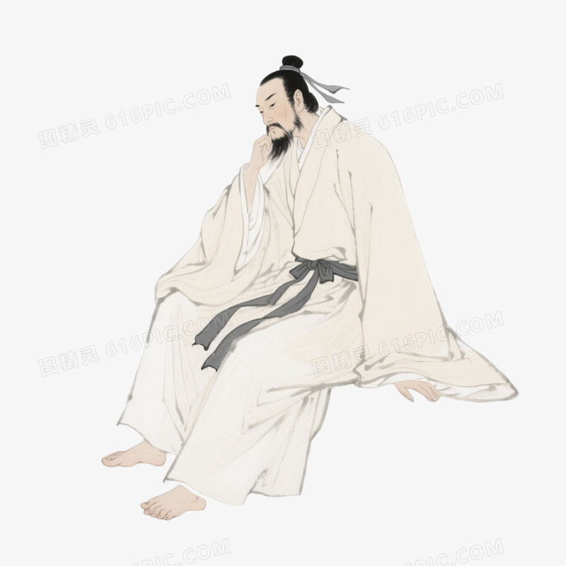 水墨淡彩文人男子卡通手绘元素
