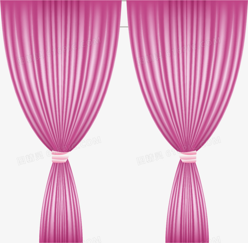 矢量手绘粉色窗帘