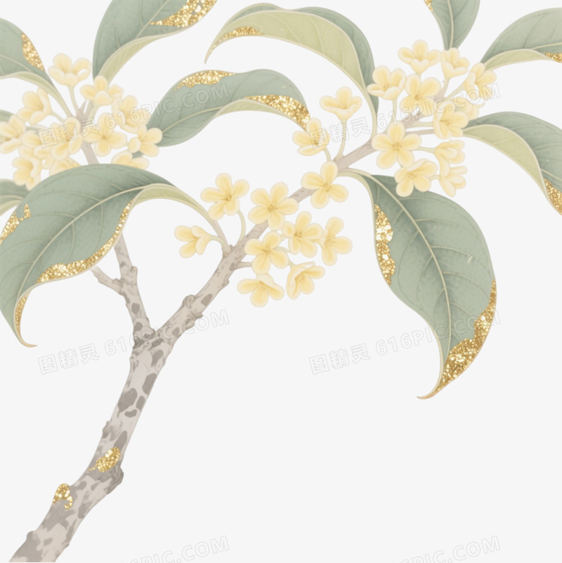 新古典工笔桂花枝条装饰图案