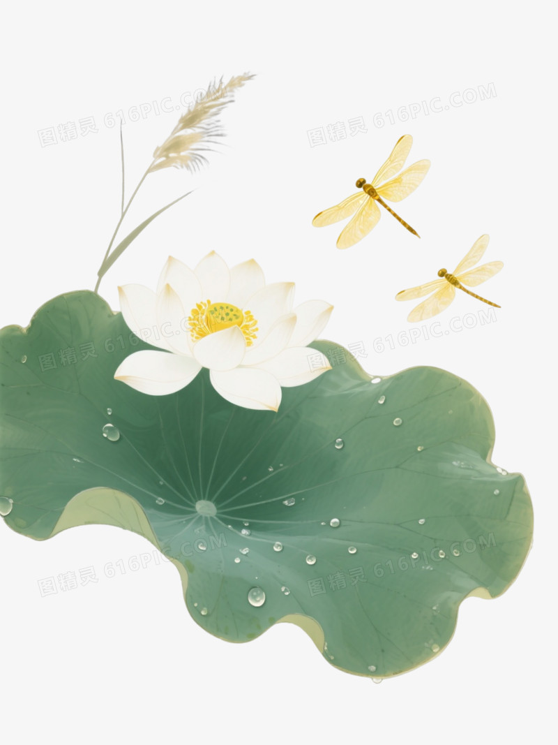 水墨荷塘蜻蜓漂浮元素