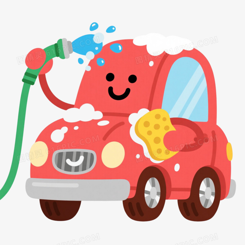 红色拟人小汽车卡通手绘元素