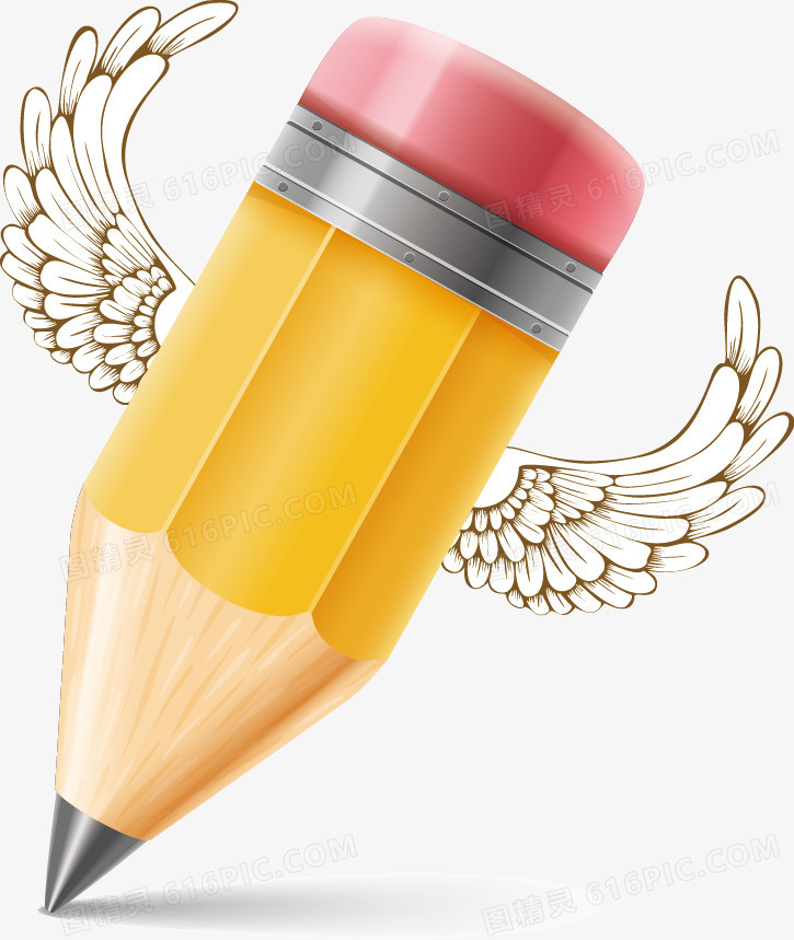 卡通写实翅膀铅笔