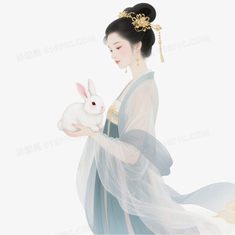 古风美女工笔插画元素