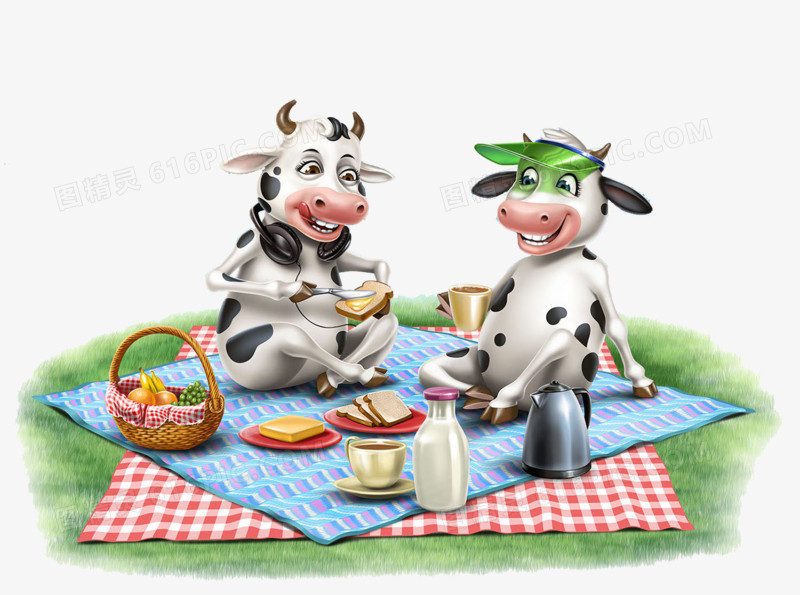 野餐的奶牛创意图片