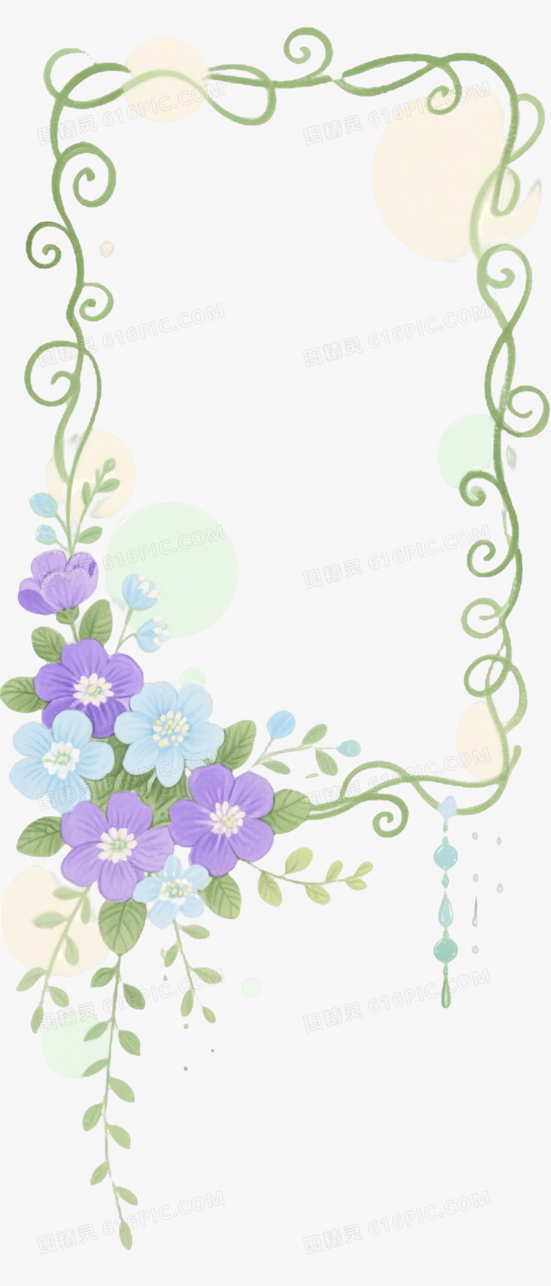 紫蓝花卉手绘插画装饰图案