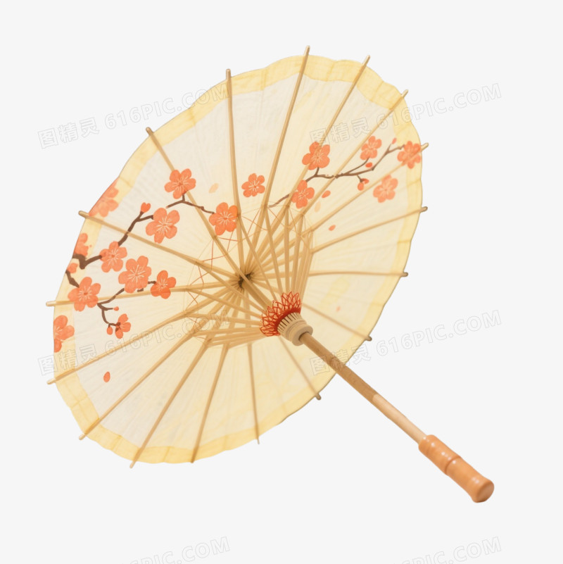 淡黄樱花纸伞水彩风格元素