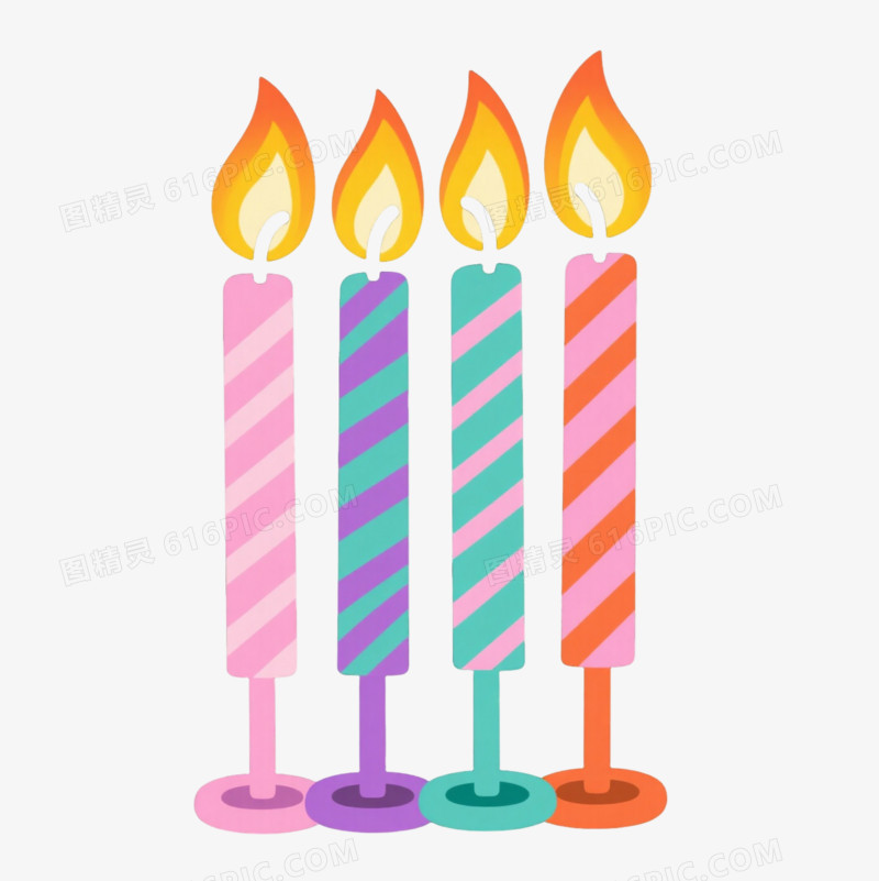 四色条纹生日蜡烛扁平插画元素