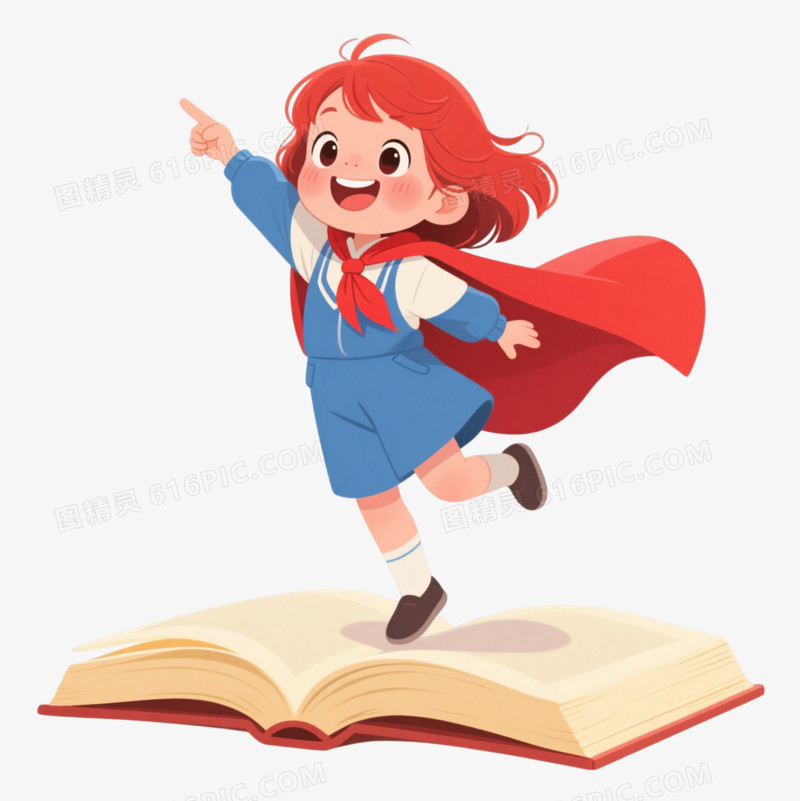 红发女孩卡通手绘元素