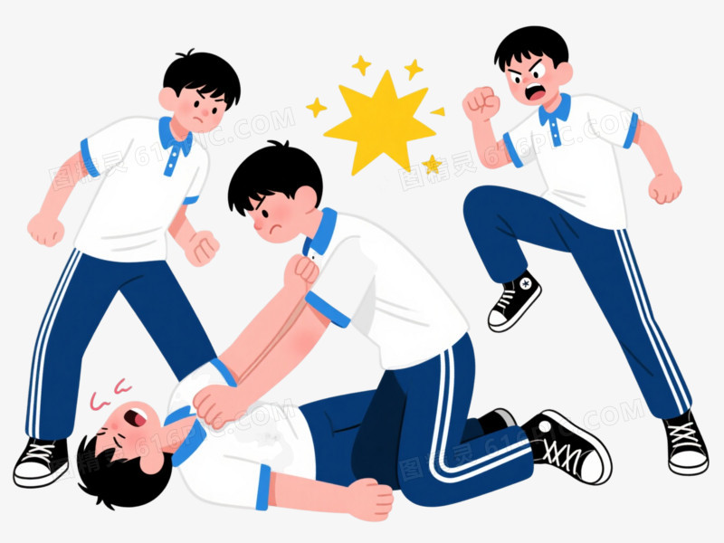 校服男生冲突卡通手绘元素