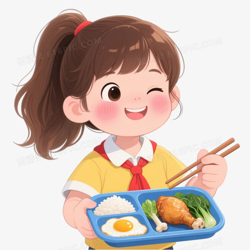 黄校服女孩卡通手绘元素