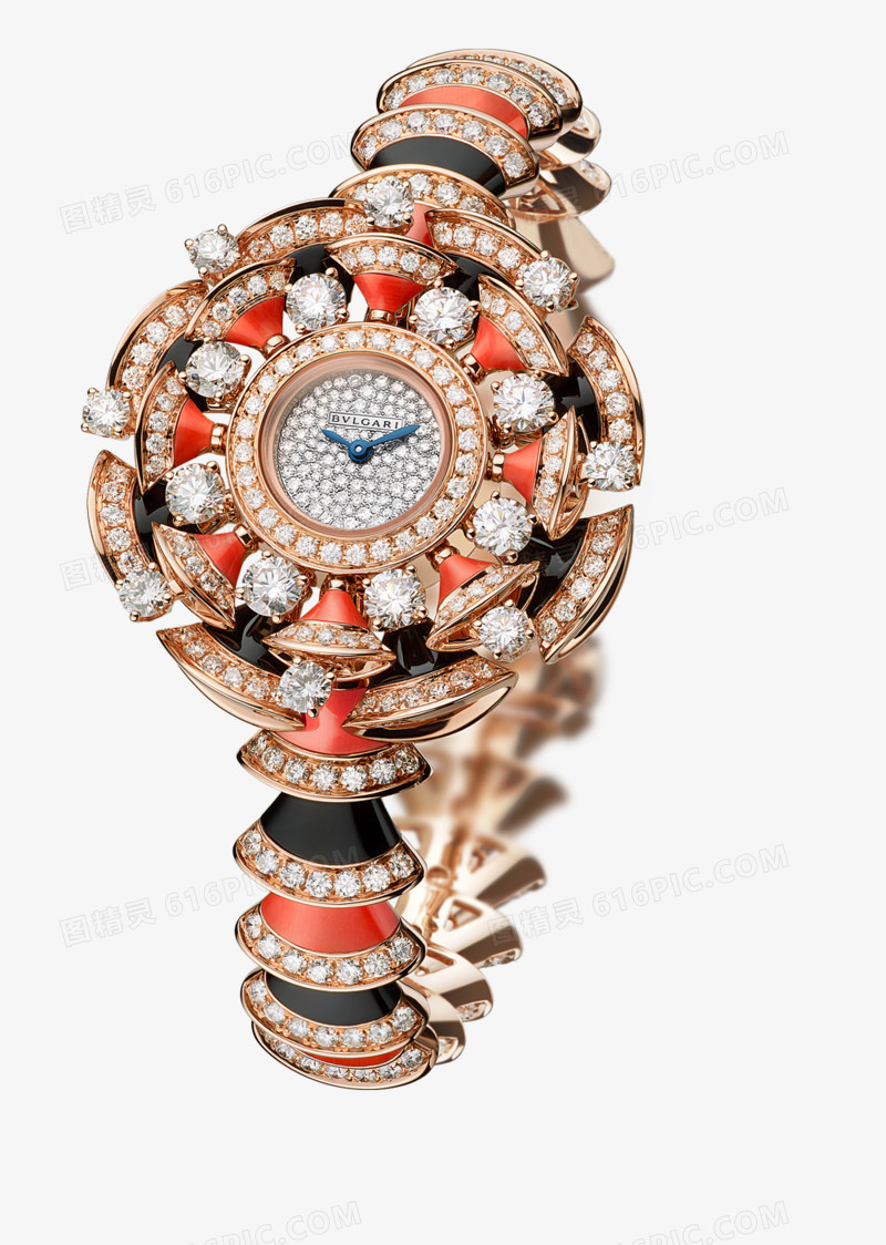 宝格丽玫瑰金珠宝镶钻腕表手表女表