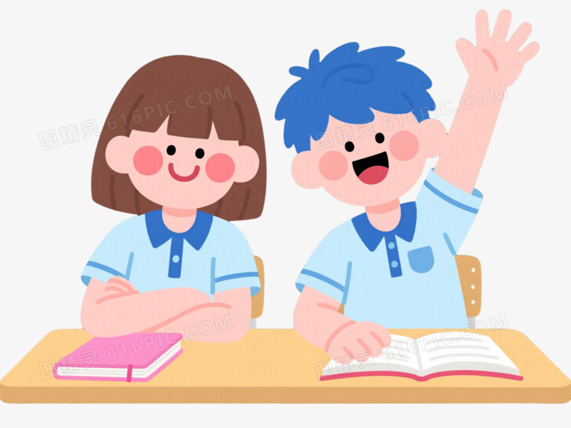 蓝校服小学生卡通手绘元素